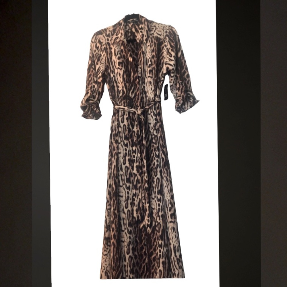 Satin animal print long shirt dress